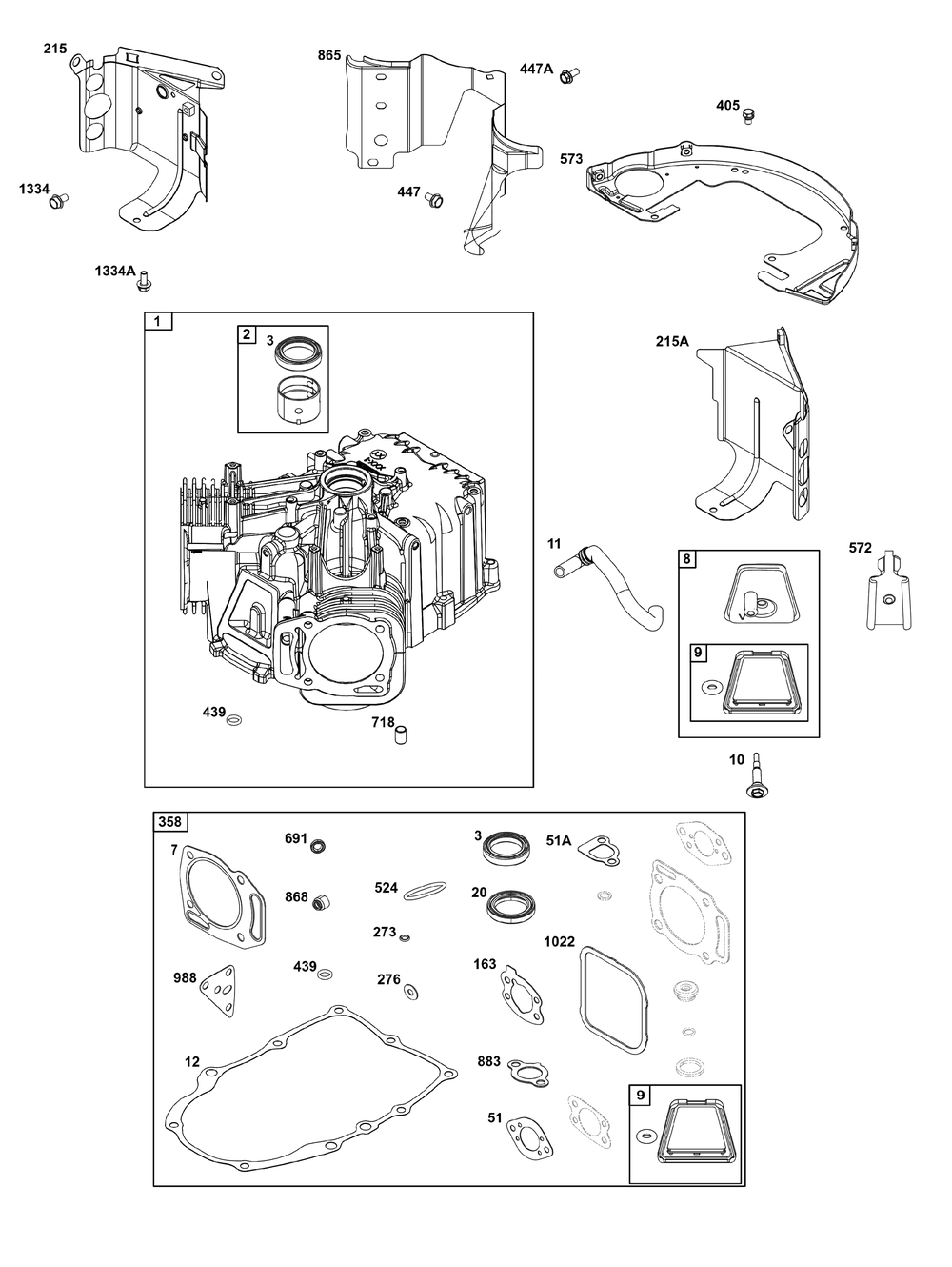 Cylinder Group Diagram and Parts List for 356777-0142-B5 200000 - 399999 Briggs and Stratton Engine